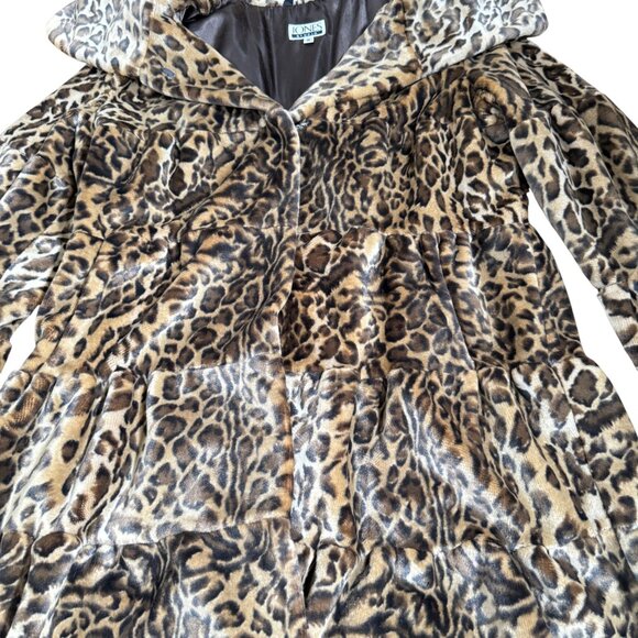 Jones Studio Tiered Faux Fur Coat Leopard Print Brown Mob Wife Glam M - Picture 4 of 11